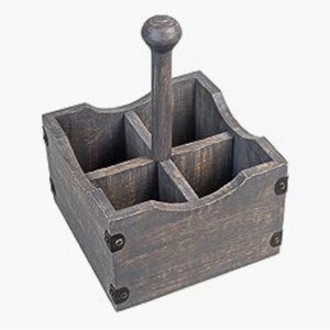 Square Wooden Kitchen Utensil Holder - Flatware Organizer w/ 4 Compartments